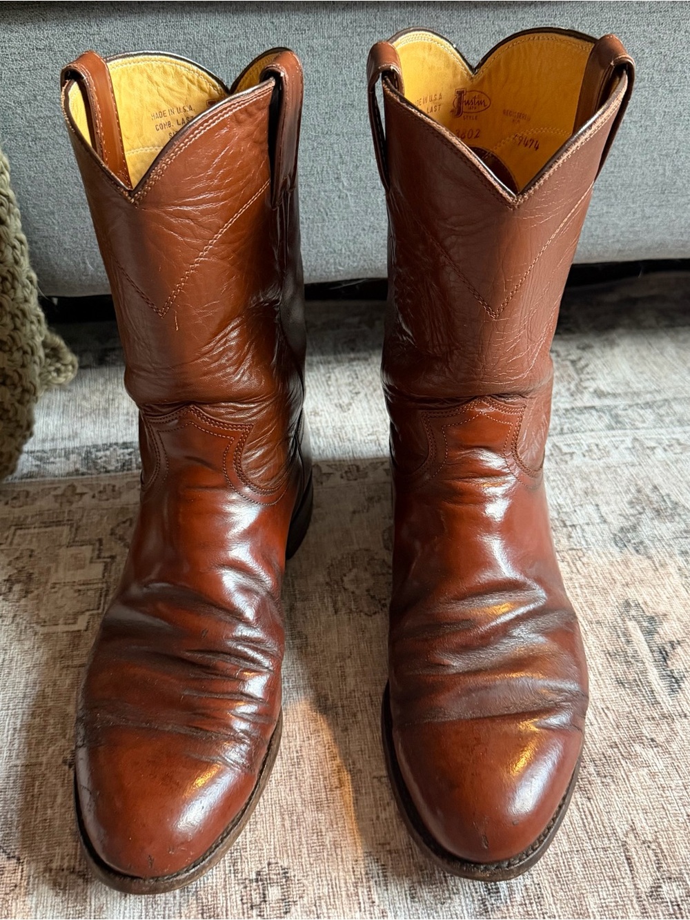 Justin USA Made Brown Leather Western Cowboy Boots Men’s 9.5 D Style 3802